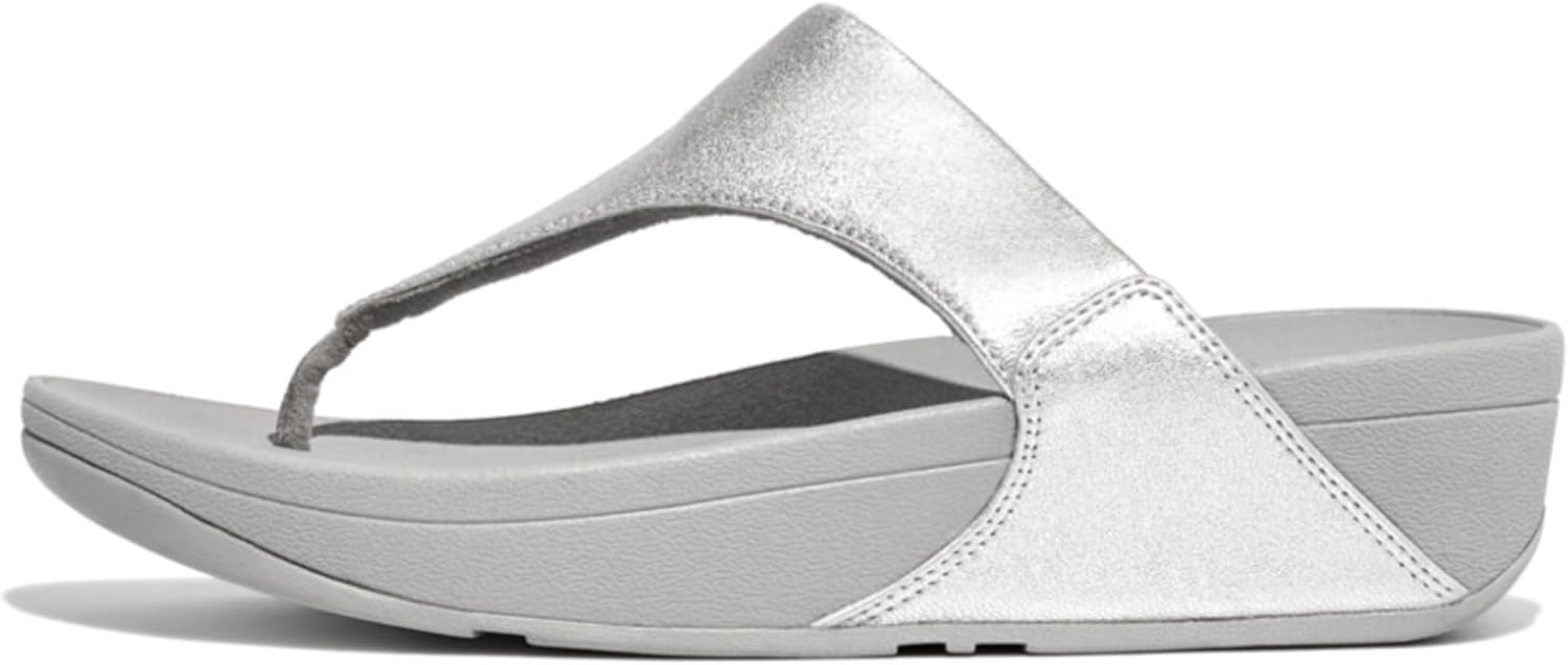 FitFlop™ Womens Lulu Leather Toe-Post Sandal, Silver, Size 8 - Image 7