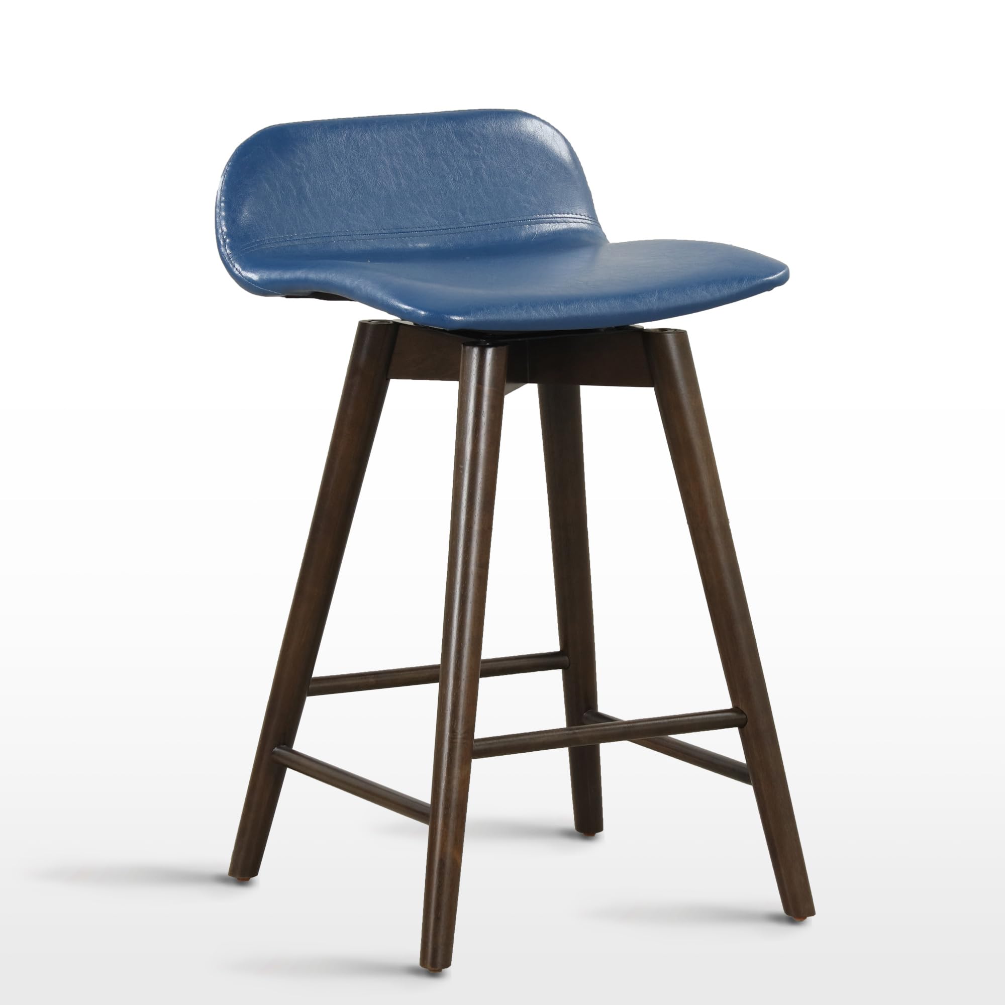 soges Bar Stools Set of 2, 26.6-inch 180° Swivel Barstool with PU Leather Back & Seat, Solid Rubber Wood Legs & Footrest, Armless Counter Height Swivel Stools for Kitchen, Home Bar, Cafe, Pub, Blue