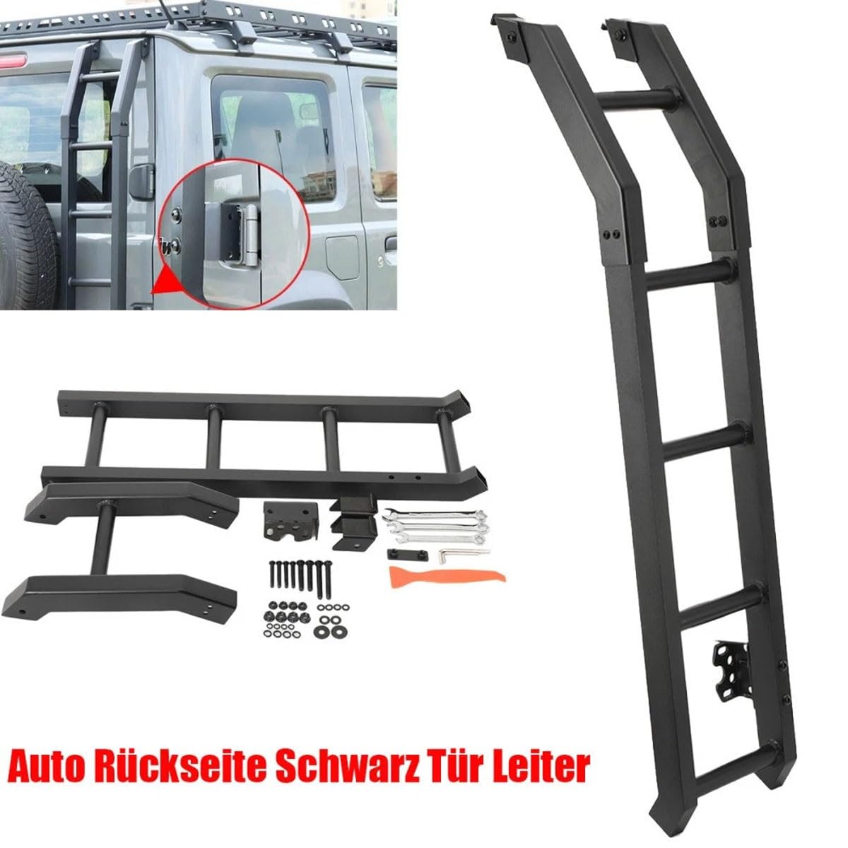 Heckleiter, Heckklappleiter aus Aluminium, Auto Rückseite Schwarz Tür Leiter Klettern Für Suzuki Jimny 2019+