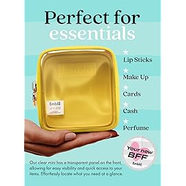 Embla London Makeup Bag Cosmetic Case, Clear Zipper Make Up Pouch and Toiletry Travel Tote, Cute Skincare Pouches for Women Girls, Preppy Purse Cosmetic Organizer, Mini Makeup Bags, Lemon