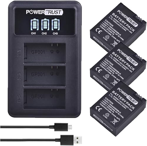 Paquete de 3 baterías de repuesto AHDBT-301 AHDBT-302 para cámara de acción Gopro HD Hero 3+ Hero3 + cargador de batería USB LED de 3 ranuras con