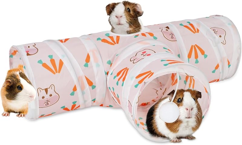 Túnel para Pequenos Animais Rypet com 3 Vias, Dobrável, Cor Carrot White