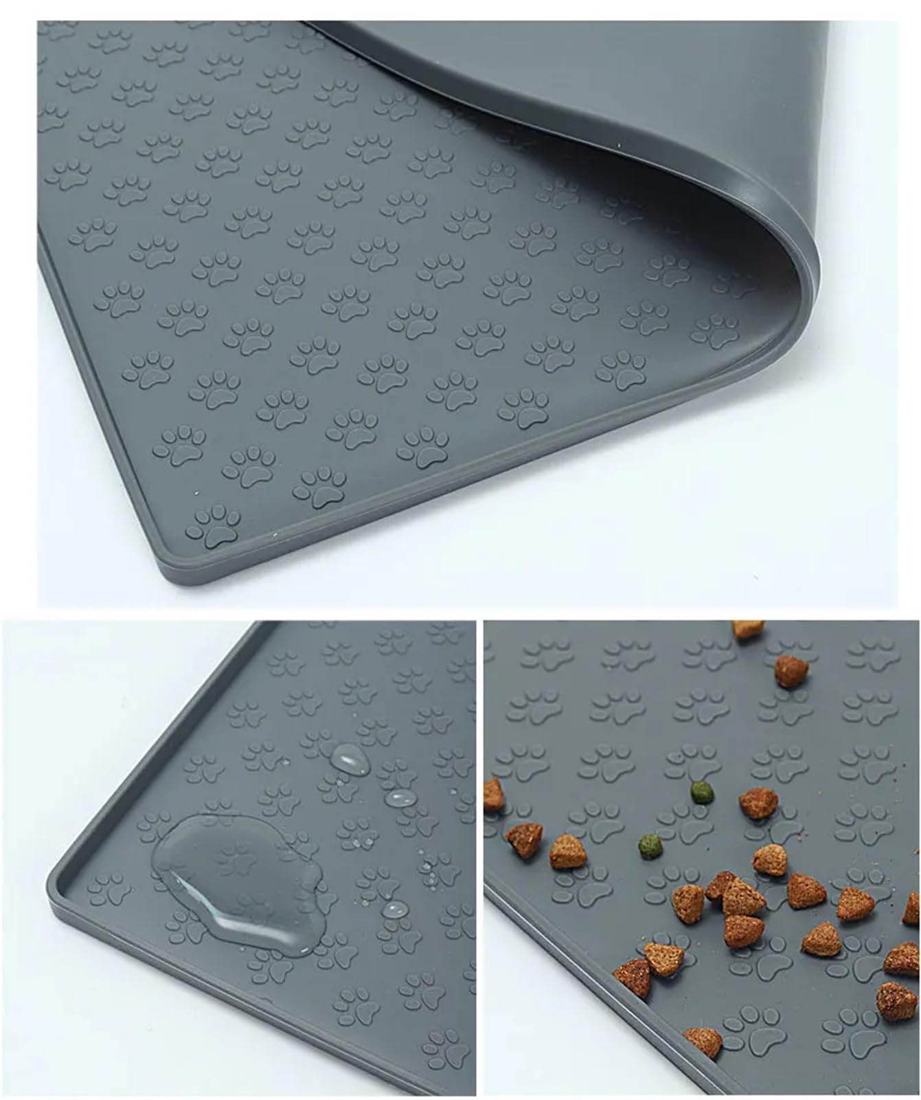 Futtermatten für Haustiere Silikonmaterial, Hundetrinkwasser und Fressmatte, Katze, Haustier, verschleißfest, langlebig, leicht zu reinigen wasserdichte(Grey-2pcs,48cmX30.0cm)