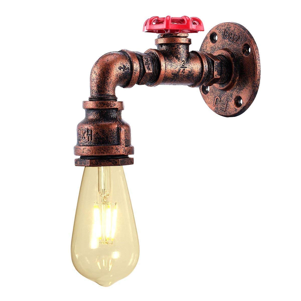 COCOL Vintage Steampunk Wall Lights Rustic Water Pipe Wall Light Industrial wall Sconce for Cafe Bar Home Decoration,E27 Bulb (Not Included) (Color : E)