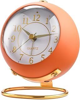 Tetino Analog Alarm Clocks,Retro Backlight Cute Simple Design Small Desk Clock with Night Light,Silent Non-Ticking,Battery Powered,for Kids,Bedroom,Travel,Kitchen,Bedside Desktop. (Orange)
