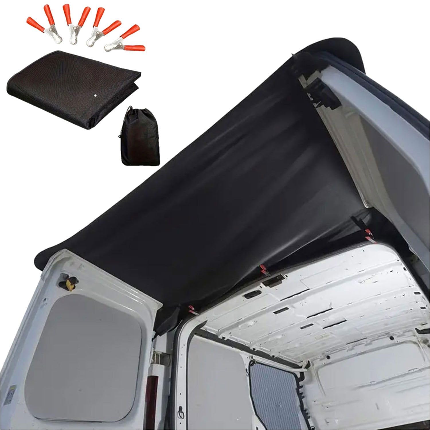 Protection arrière en tissu Oxford pour fourgon aménagé VW T6 et Renault Trafic noir