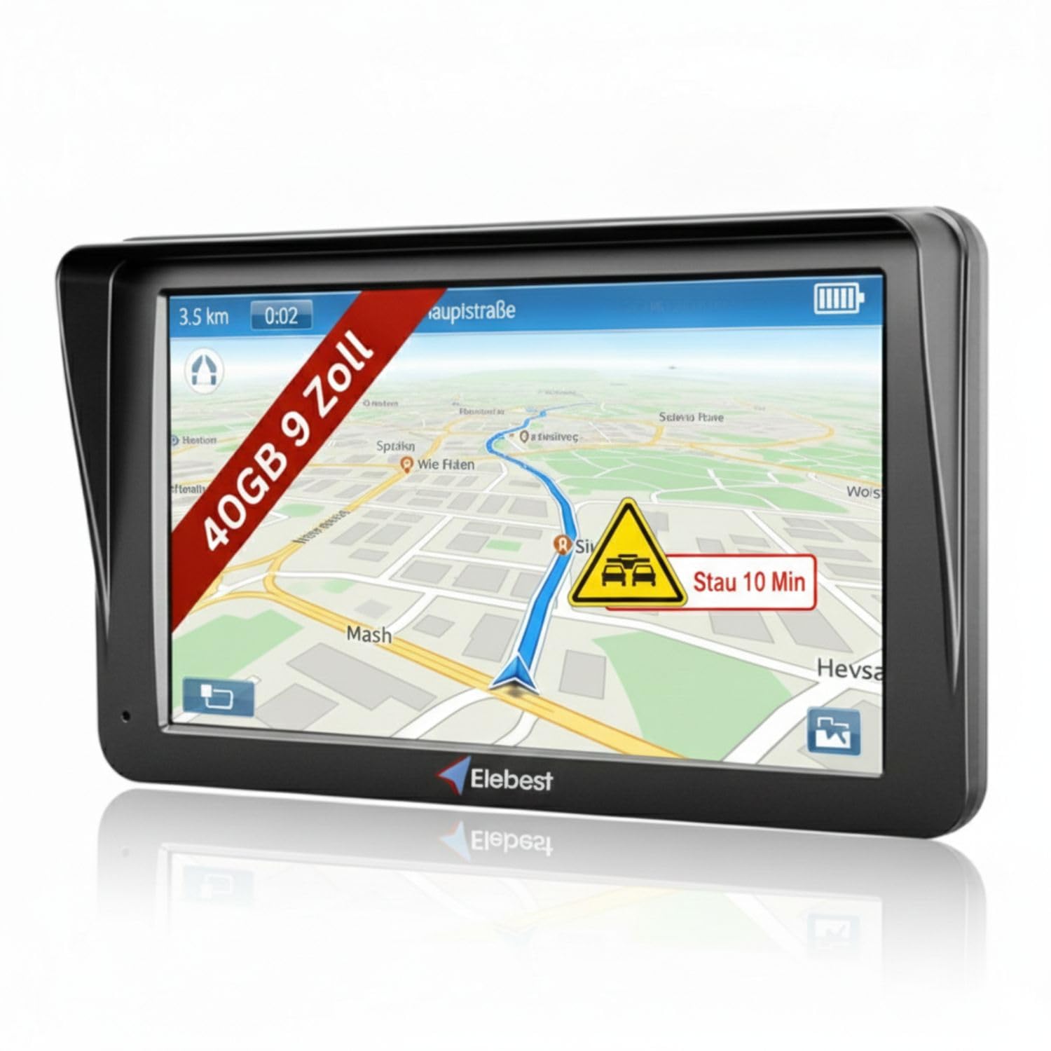 Elebest City 90 TMC Navigationsgerät – 9 Zoll GPS Navi 2026 mit TMC, POI, Blitzerwarner & Kartenupdate | LKW, PKW & Wohnmobil Navigation