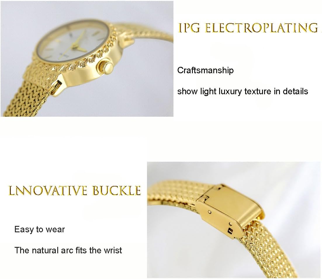 ADSBIAOYE Gold Watches for Women Fashion Simple Ladies Quartz Small Wrist Watches Dainty Stainless Steel Mesh Band Dress Waterproof Bangle Bracelet Watch - Image 5