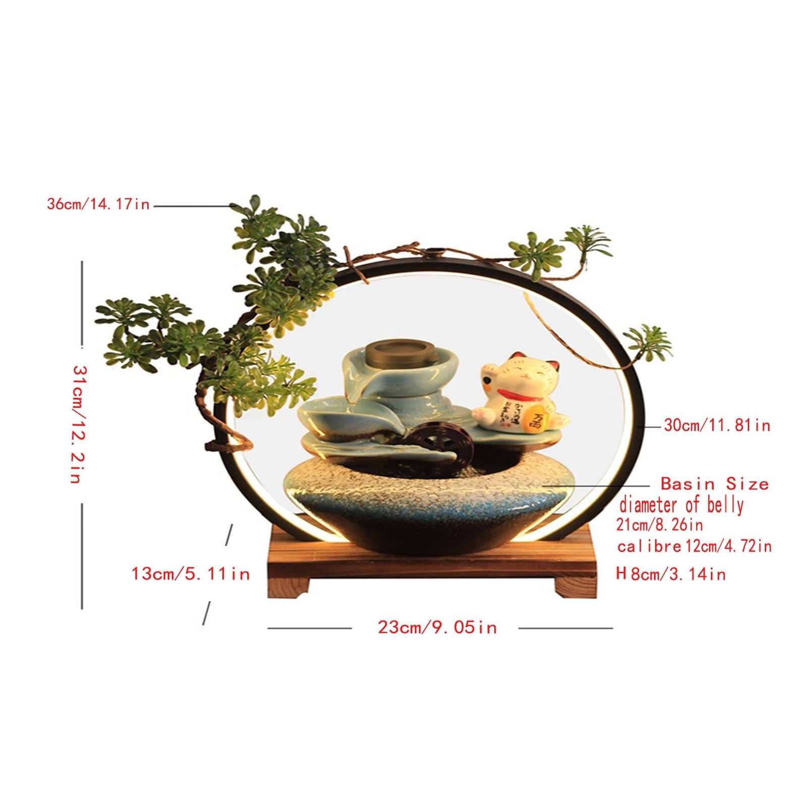 Fontaine d’Intérieur Mini aquarium de jardin zen avec fontaine de chat porte-bonheur – Nouvelle caractéristique d'eau de bureau – Cadeau Feng Shui for la maison et l'entreprise Fontaine de Table
