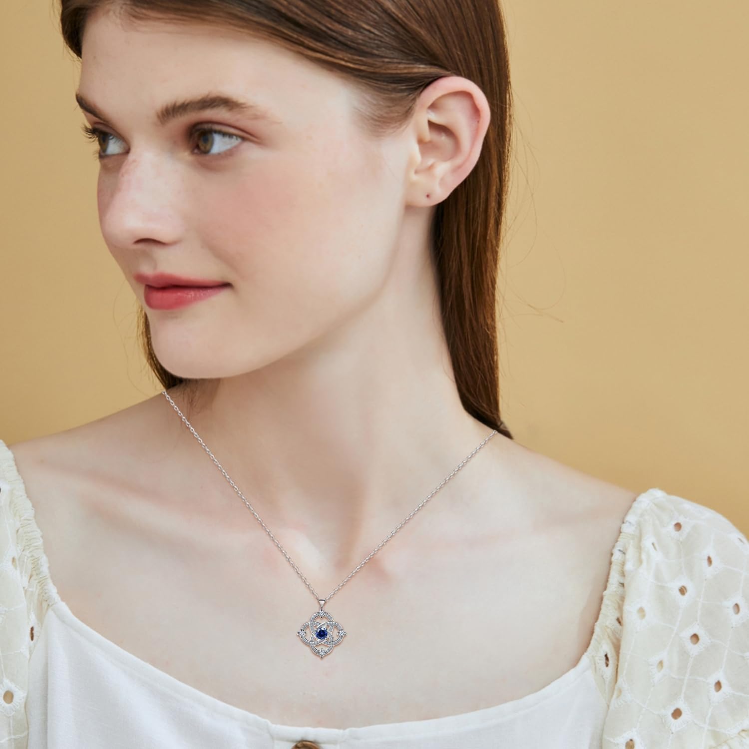 S925 Sterling Silver Celtic Knot Pendant Necklace with Blue Cubic Zirconia Witch Knot Chain Necklace Trinity Celtic Irish Jewelry Gifts for Women Her Mother Wife Birthday