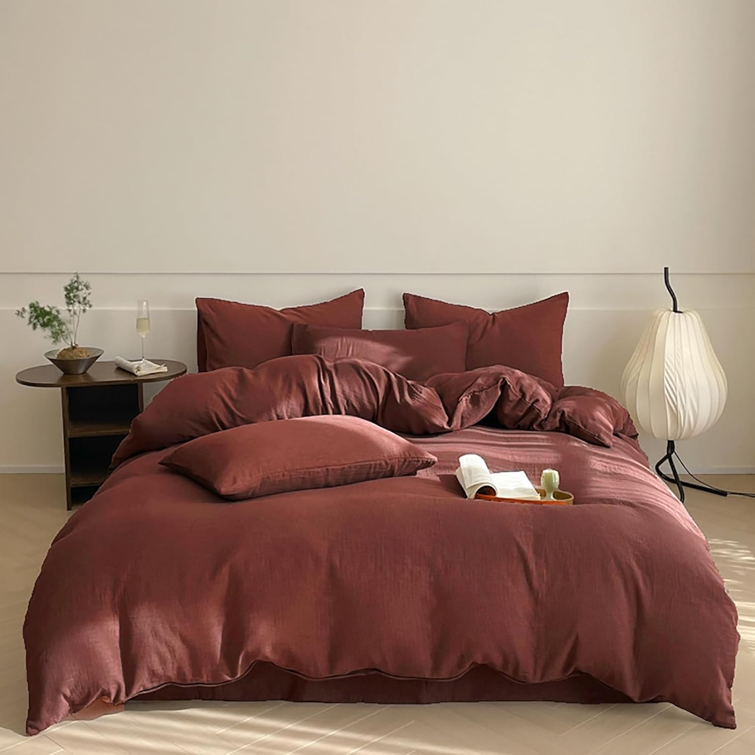 Luxlovery Brick Red Comforter Set California King Dark Rust