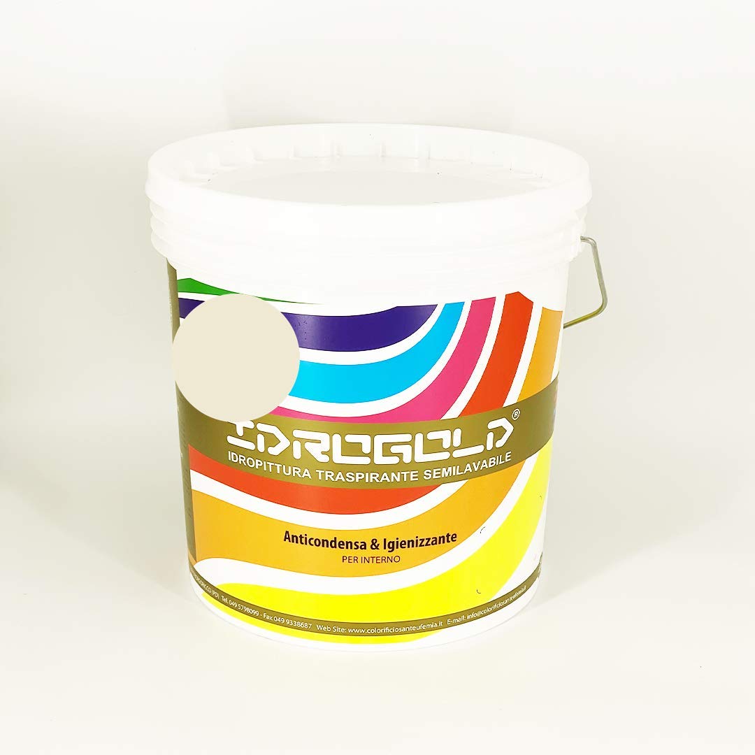 Pittura TEMPERA Idropittura Opaca Interni BIANCA O COLORATA Semilavabile ALTA COPERTURA (14 Litri, BEIGE S1005-Y20R)