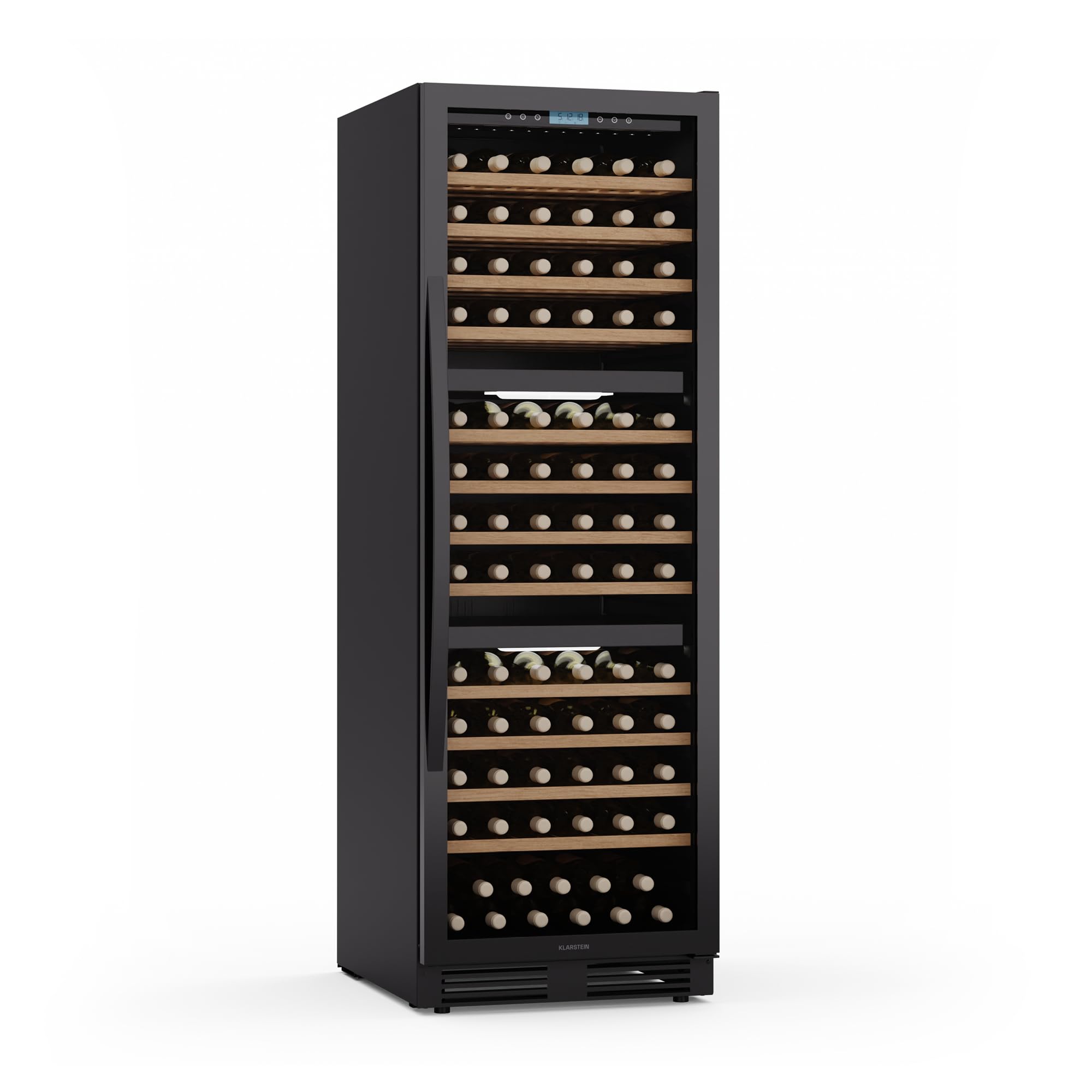 Klarstein Vinovilla Trio vinoteca - 144 botellas, 3 zonas, 5-20°c, control táctil, iluminación led, protección uv, independiente, nevera vinos