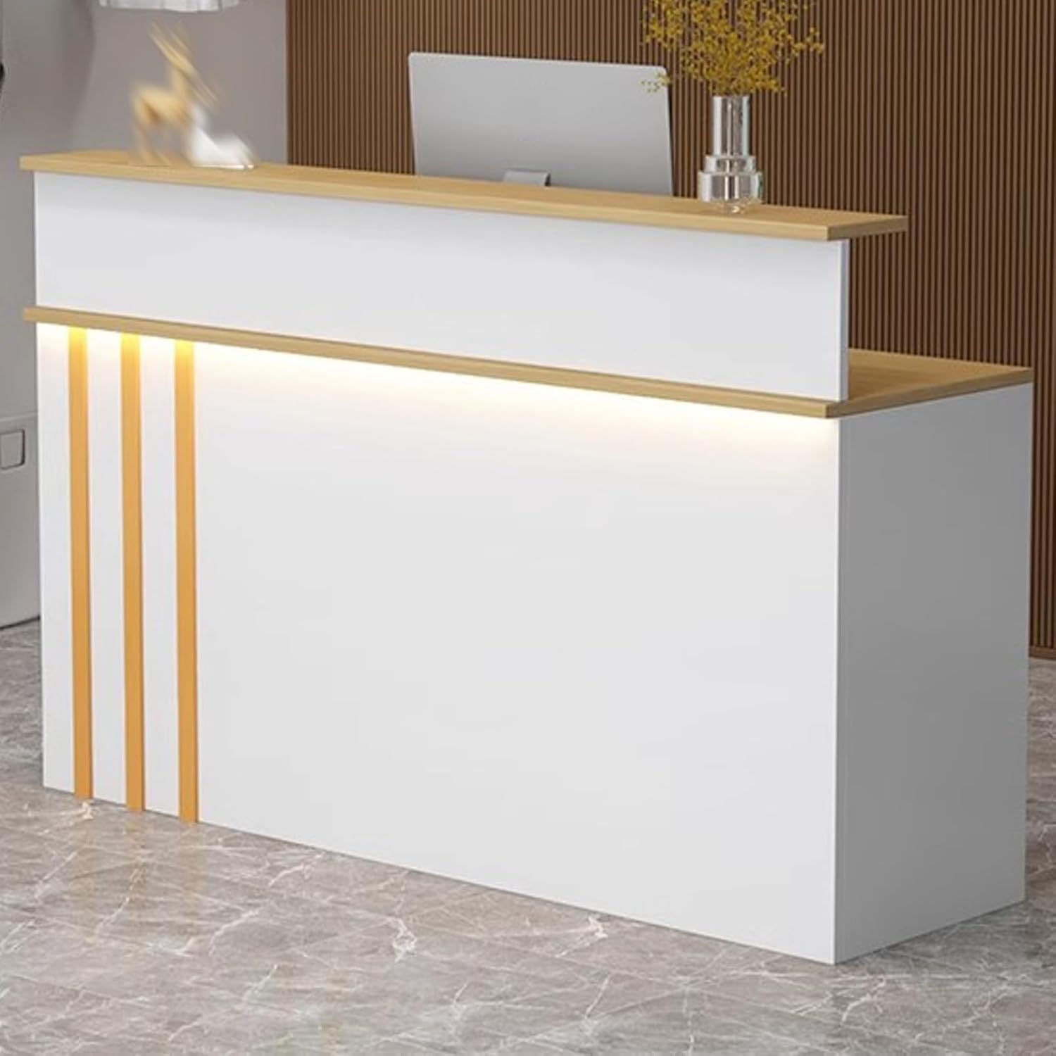 Reception Desk with Counter, Front Counter Desk with Lockable Drawer, Reception Room Table, Retail Checkout Counter for Home Office and Office(Natural,100cm/39.3in)