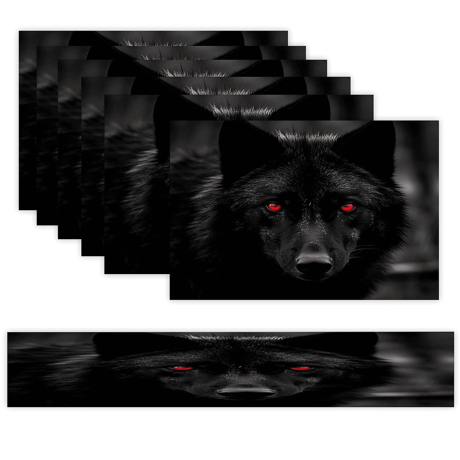 Black Red Eyed Wolf Table Runner and Placemats of 6 Washable Heat Resistant Place Mats with Table Runner Vintage Holiday Table Mat Set for Holiday Party Kitchen Dining Deco