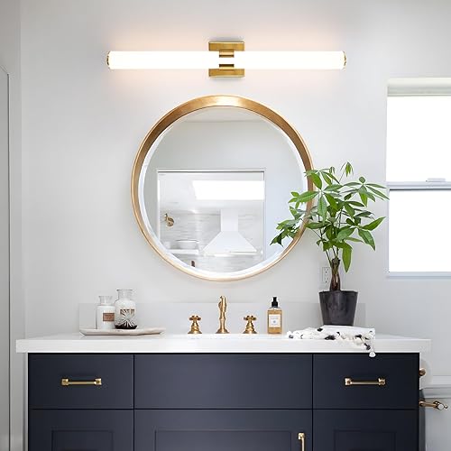 Miniatura 3 de Lámpara de baño dorada sobre espejo, lámpara de tocador de 31 pulgadas, 28 W, 5CCT, lámpara de baño LED regulable con pantalla acrílica, barra de