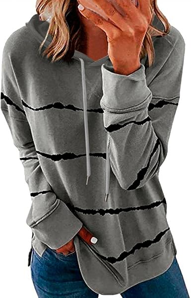 Amazon.com: Sudaderas casuales para mujer, de manga larga, con capucha,  estampado a rayas, con cordón, holgadas, para otoño : Ropa, Zapatos y  Joyería