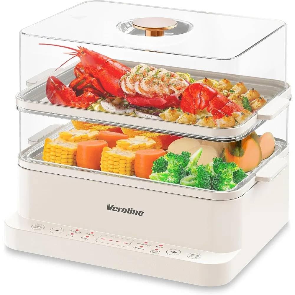 ‚6.4Qt Electric Food Steamer with 2-Tier BPA-Free Trays - Healthy Cooking 24H Delay Timer 500W-image-22