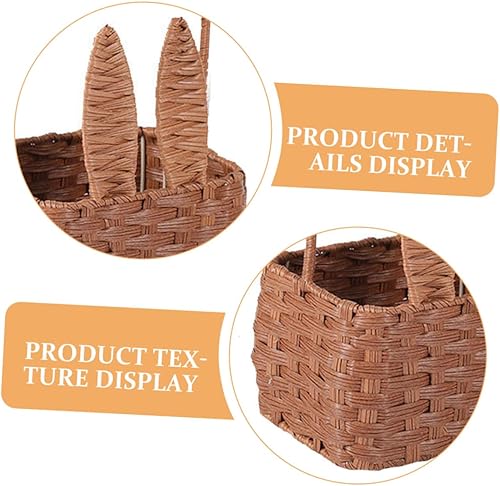 Miniatura 2 de Cabilock Cesta tejida de mimbre con asas en forma de oreja de conejo, cesta para servir picnic, cesta de flores de ratán de hierba marina, cesta