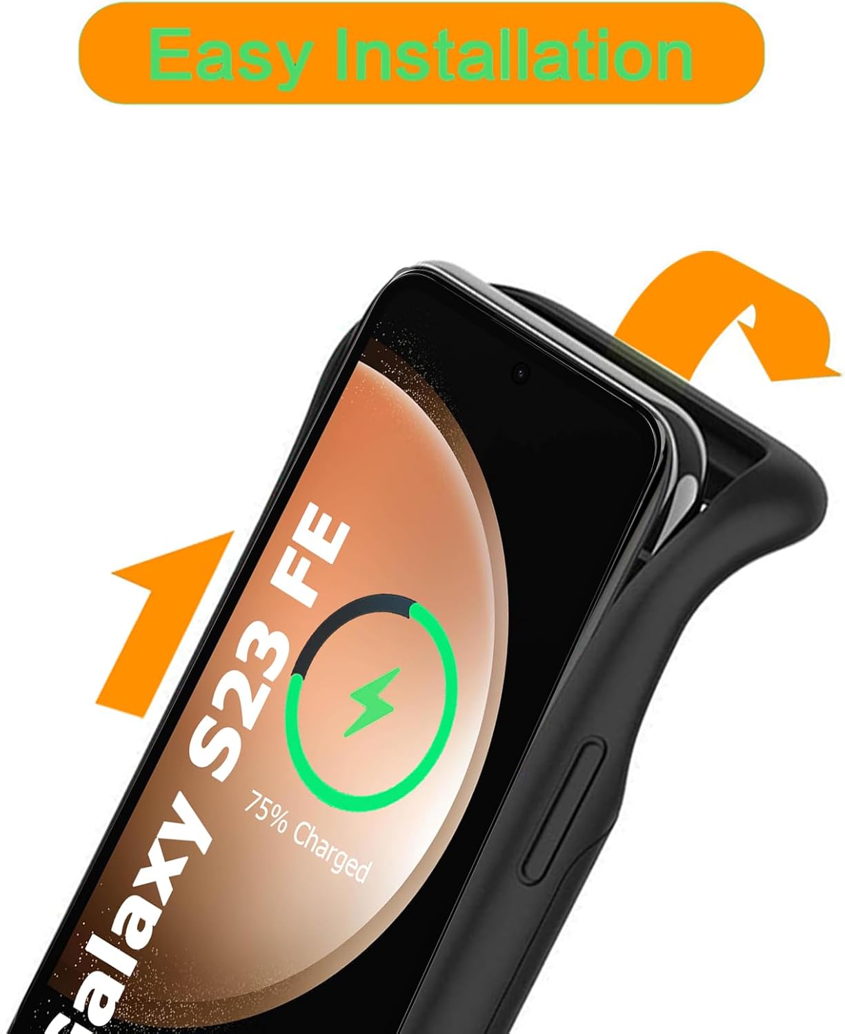 Battery Case for Galaxy S23 FE,12000mAh Portable Protective Smart Wireless Charging Case Support Carplay Compatible with Galaxy S23 FE(6.4 inches)Rechargeable Extended Battery Charger Case(Black)