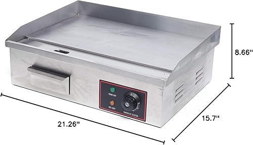 Miniatura 9 de Plancha eléctrica comercial de 3000 W, parrilla de encimera plana para barbacoa, control termostático ajustable, restaurante de acero inoxidable de