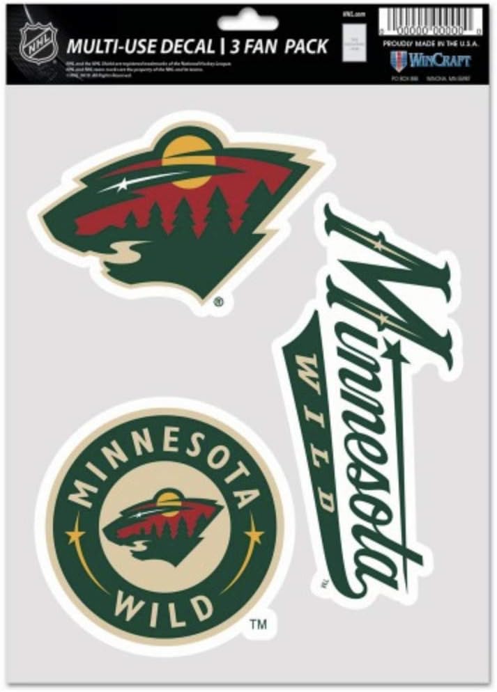 NHL Minnesota Wild Decal Multi Use Fan 3 Pack, Team Colors, One Size
