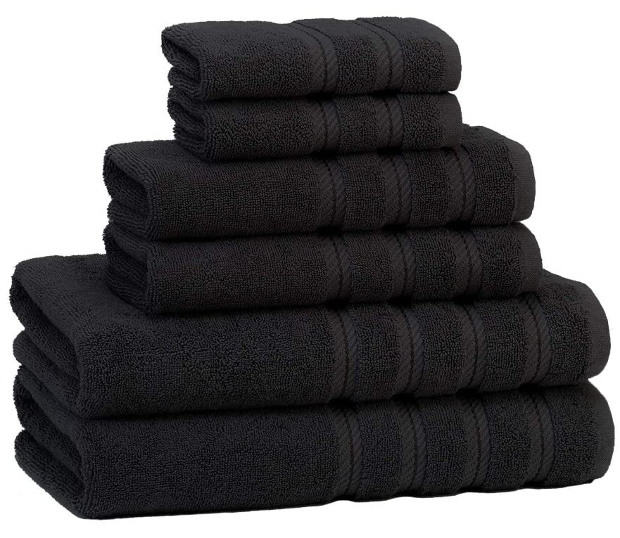 HOUSLETHome Towel Sets,Soft Linen Luxury 6 Piece Towel Set, 2 Bath Towels 2 Hand Towels 2 Washcloths, 100% Turkish Cotton Towels for Bathroom (Black)