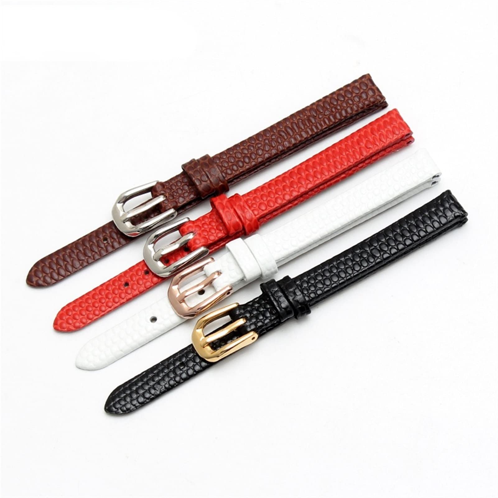 SERDAS Lizard Print Cowhide cinturino in pelle per donna orologio di ricambio bianco rosso cinturino ultra sottile 6 8 10 12 14 16 mm consegna gratuita (fibbia oro marrone, 8 mm)