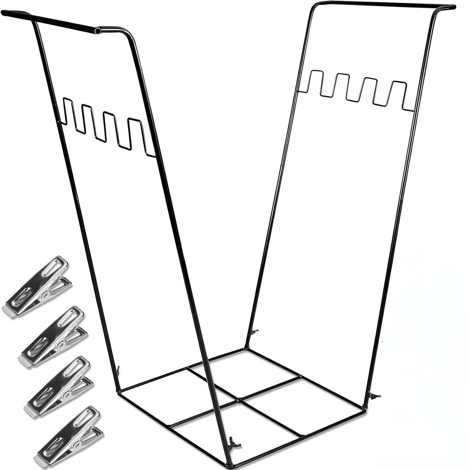 DTEPFUEN Trash Bag Holder Stand, Outdoor Garden Garbage Bag Holder Holds 30-45 Gallon Bags, Metal Leaf Bag Holder Stand with 4 Fixing Clips and 2 Garbage Bags, For Outdoor Yard Camping Garden Lawn