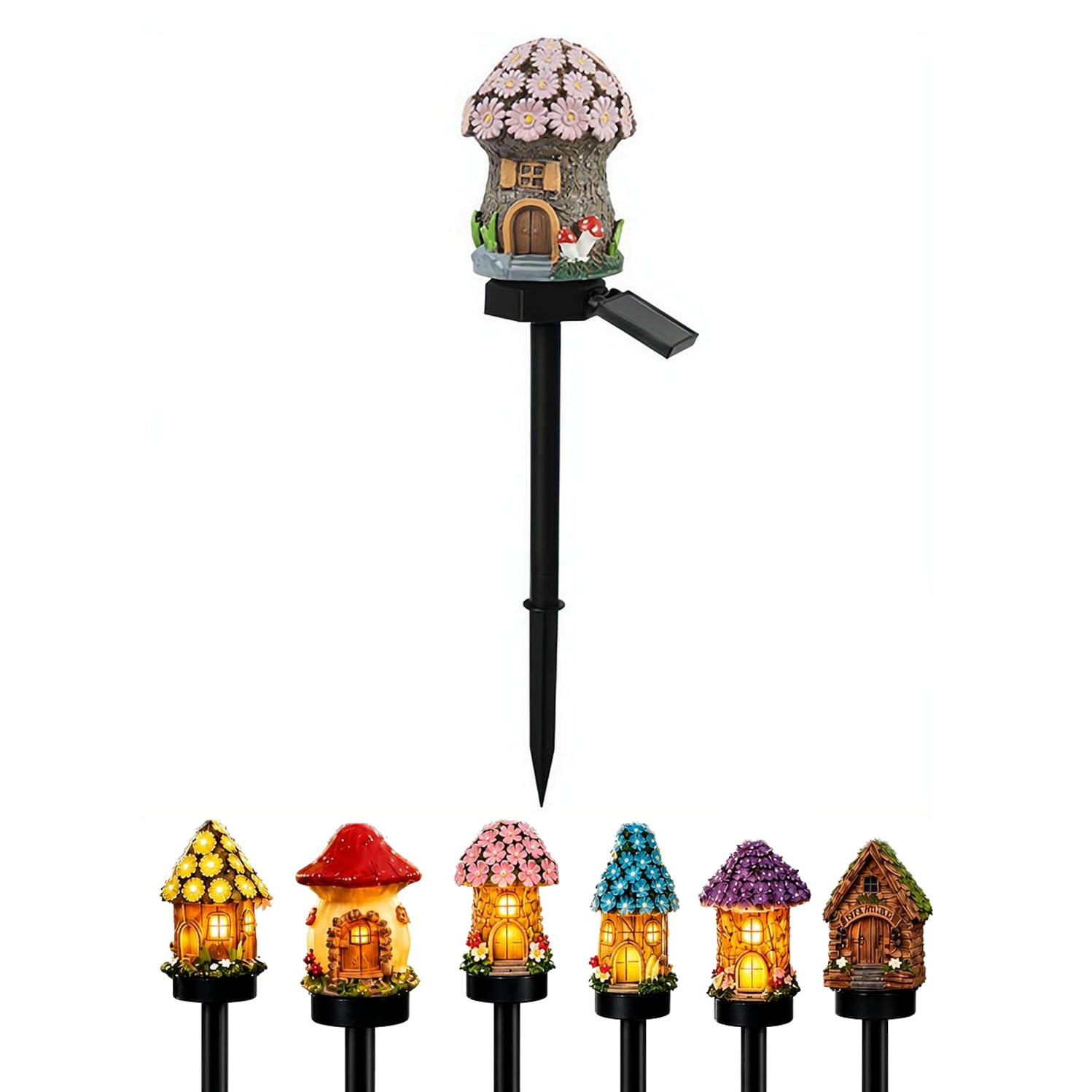 Solar Fairy-Tale Mushroom Cottage Garden Light, Waterproof Resin Solar Stake Lights, Decorative Gardens Lights for Yard Lawn Patio Walkway, Unique Gift for Garden Lovers