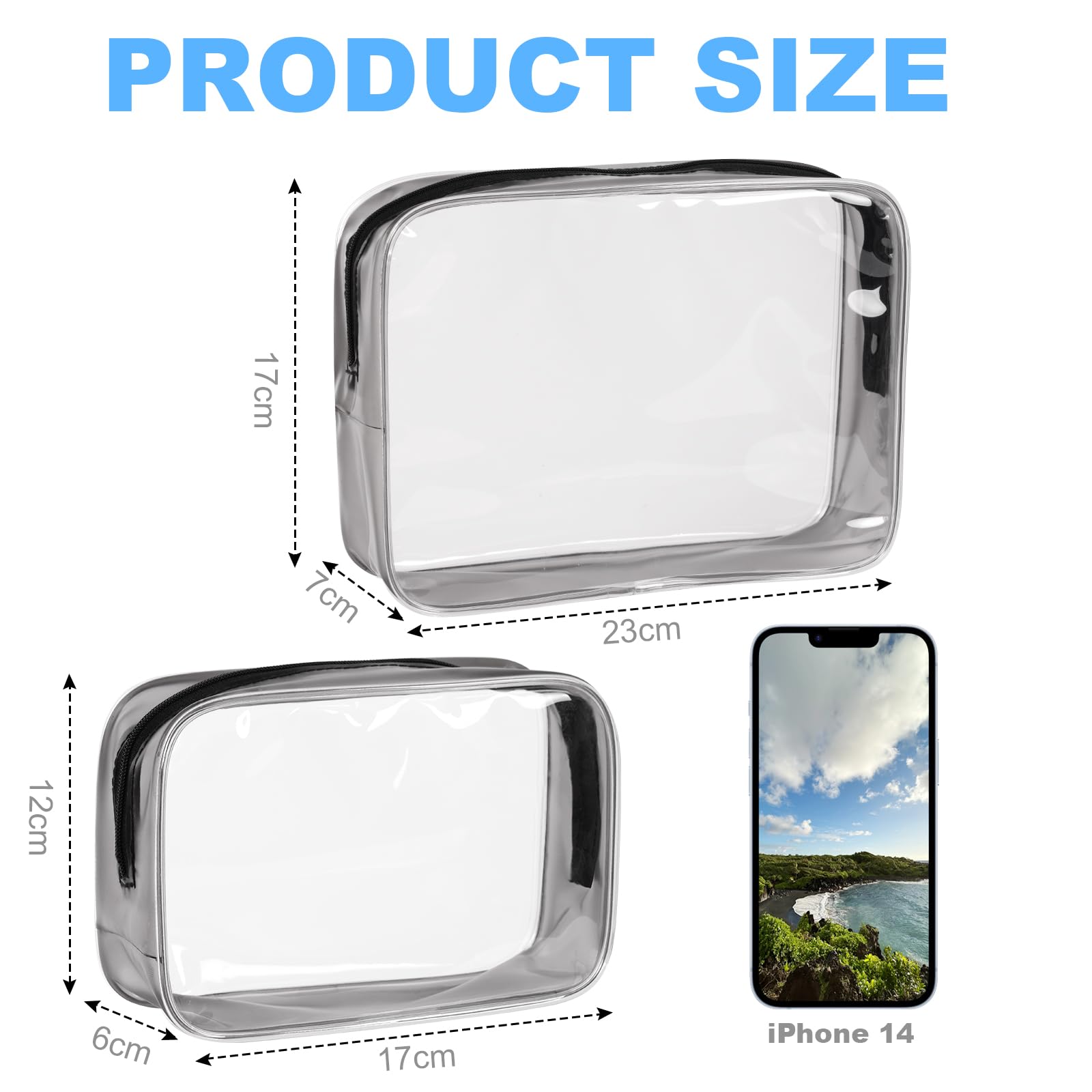 OSDUE 2 Pcs Borse da Valigia Trasparente, Sacche Trasparenti da Aereo, Beauty Case Impermeabili, Borse per Cosmetici con Zip, Beauty Case da Borsa Viaggio per Trasporto di Liquidi, Donna/Uomo (L+S)