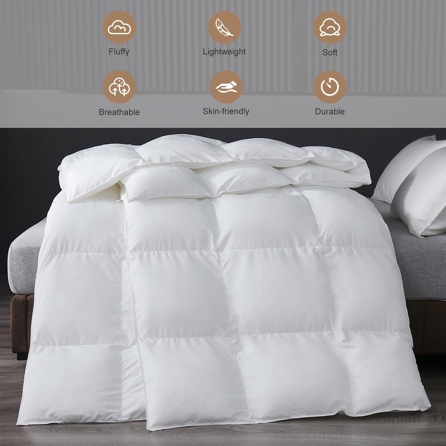 MH MYLUNE HOME Fluffy Down Alternative Comforter, All Season Duvet Insert Lightweight Bed Comforter Insert White Baffle Box Stitched with Corner Tabs (King All Season 90"X106")