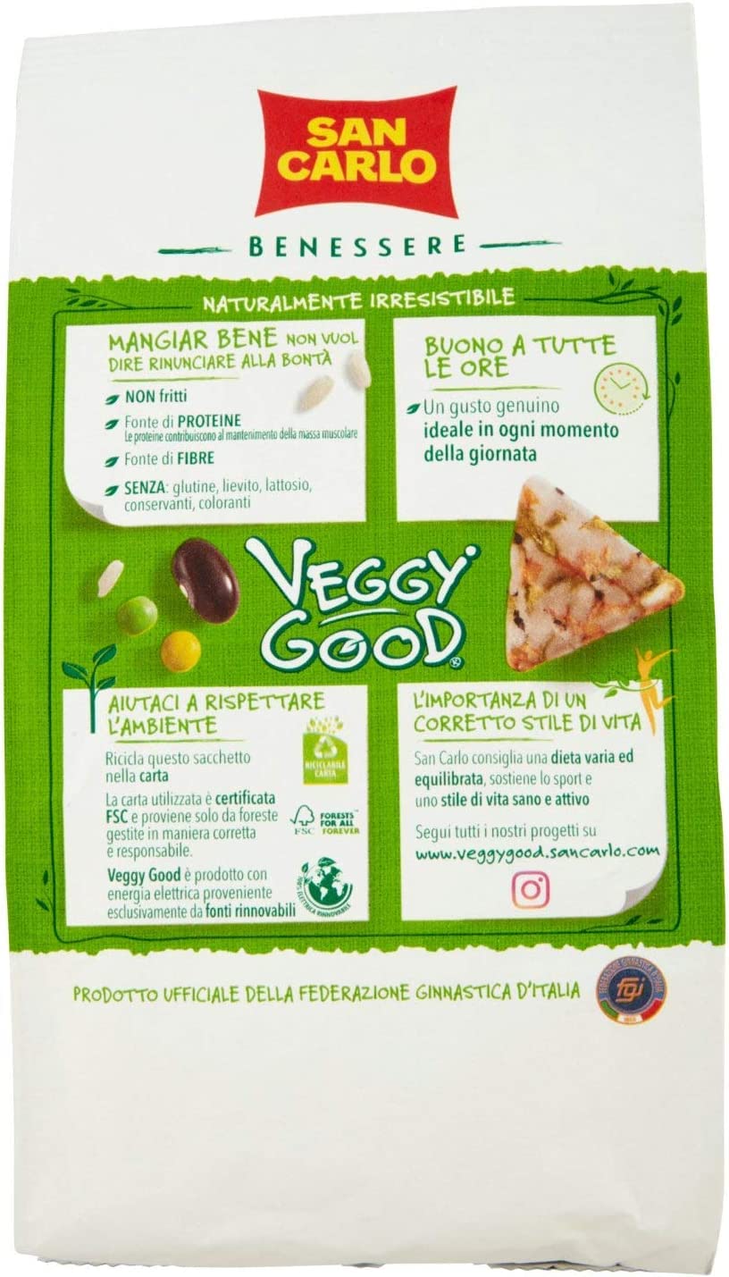 8X San Carlo Benessere Veggy Good Mini Gallette a Forma di Triangolini con Riso e Tre Legumi 65g - Snack Vegano e Senza Glutine [CAIYA® BOX da 8 Confezioni]