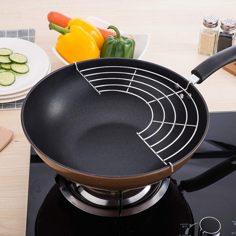 Mumusuki Oil Drain Rack, Stainless Steel Semi Circular Oil Strainer Shelf for Frying Pan Multi Function Steam Rack Food Cooling Rack for Fried Food(L 16 * 33.5cm/6.3 * 13.2in)