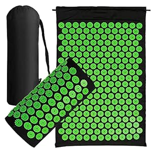 Acupressure Mat Generise Accupressure Body Mat and Pillow Set for Men & Women – Back, Neck and Muscle Pain Relief – Includes Travel Bag with Adjustable Strap (Black with Green Spikes)