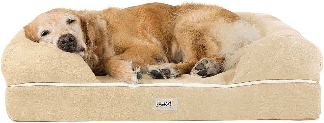 Friends Forever Large Dog Bed, Orthopedic Dog Sofa Memory Foam Mattress, Calming Dog Couch Bed, Wall Rim Pillow, Water Resistant Liner, Washable Cover, Non-Slip Bottom, Chester, Large Vanilla Vanilla 36.0"L x 28.0"W x 9.0"Th