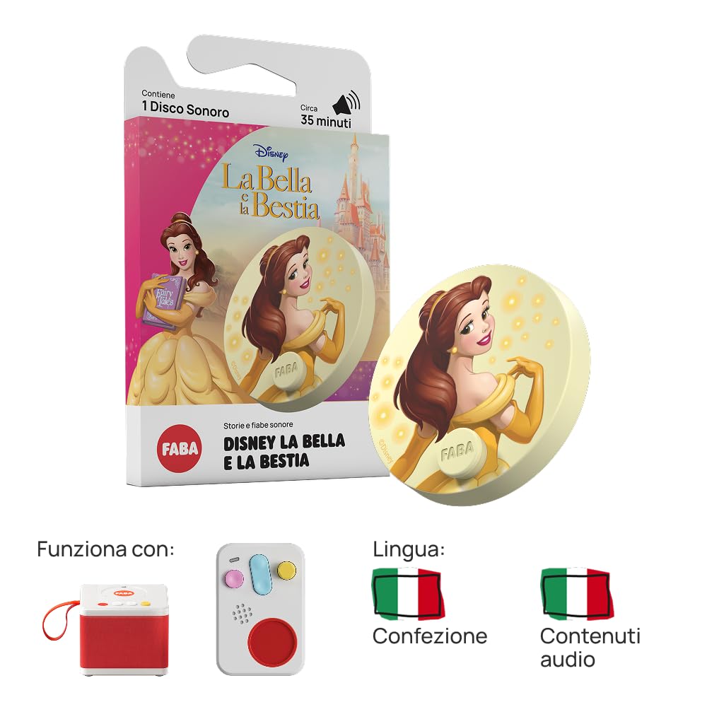 FABA Disco Sonoro Disney – La Bella e la Bestia - Storie e fiabe sonore per bambini e bambine 5-10 anni - Ascoltabile con il Raccontastorie e FABA+, gioco educativo versione italiana - 5