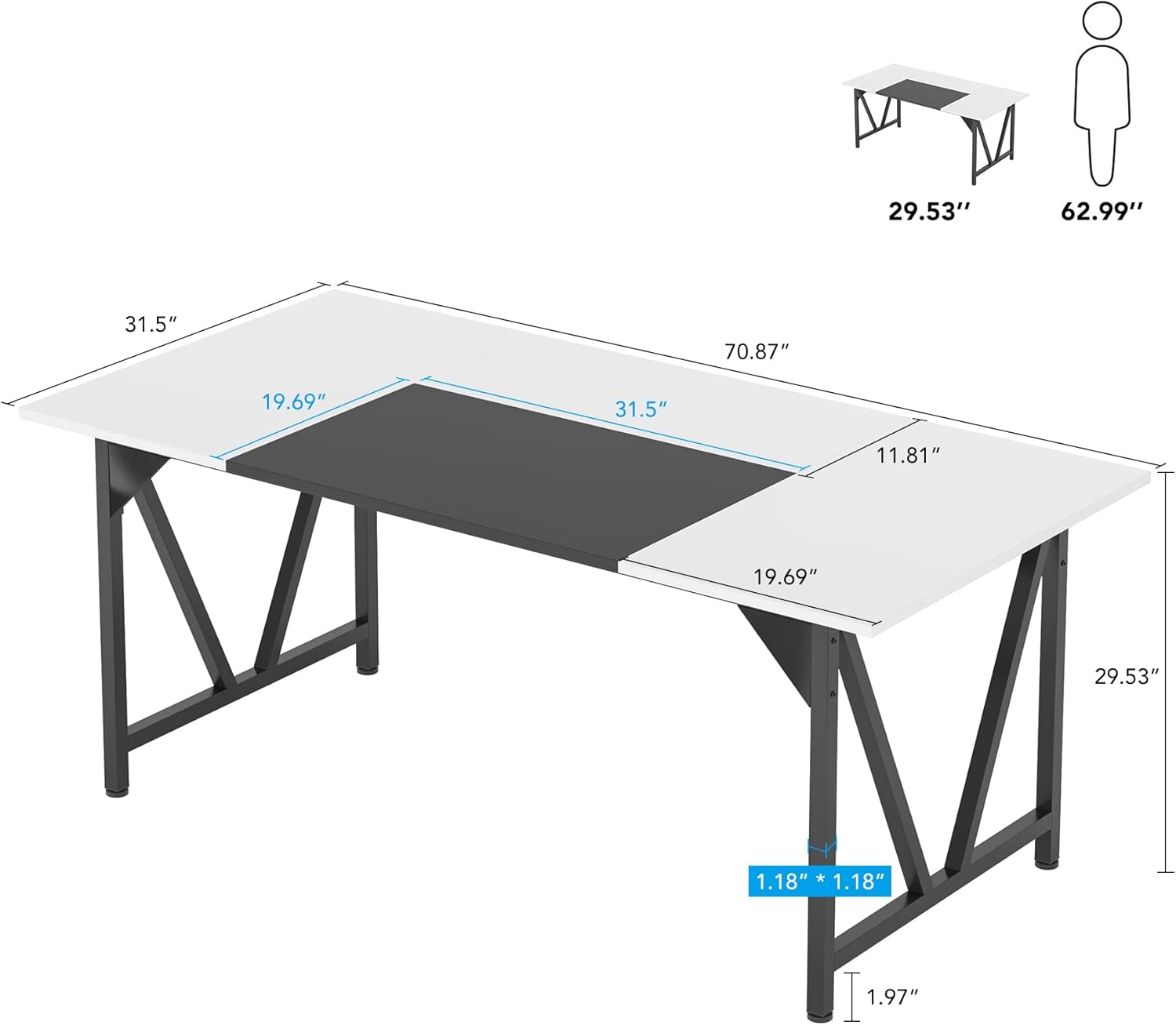 LITTLE TREE 6FT Conference Table, Modern Meeting Tables, Rectangular Training Seminar Table, Boardroom Desk with Splicing Board for Home Office