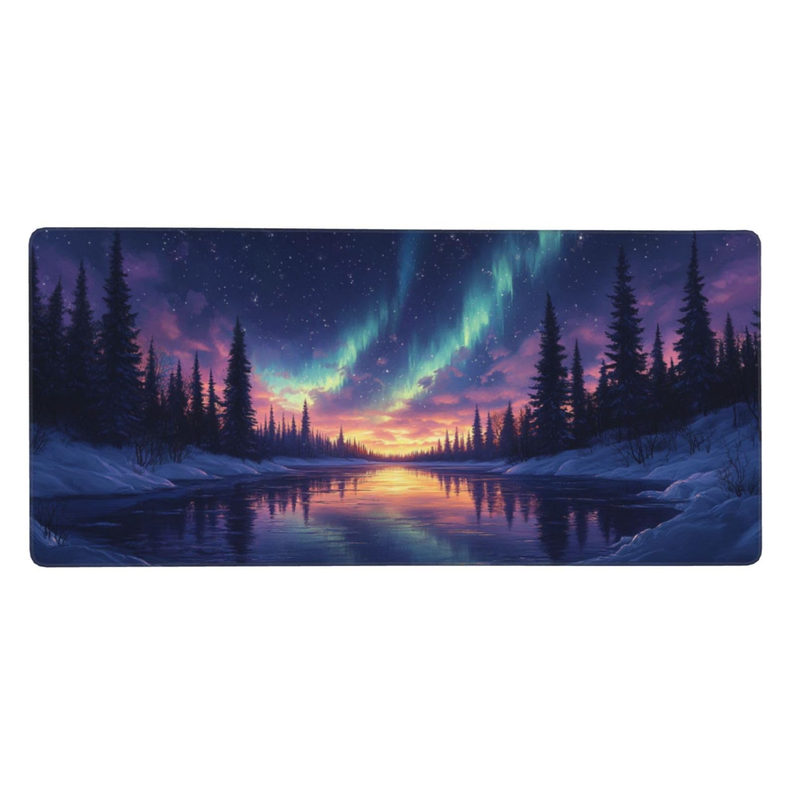 Podkładka pod mysz, 1000 x 400 x 3 mm, XXL, fioletowa, gamingowa podkładka pod mysz, zorza, duża podkładka pod klawiaturę, wodoodporna, antypoślizgowa podstawa, zszyte krawędzie, ulepszona precyzja i