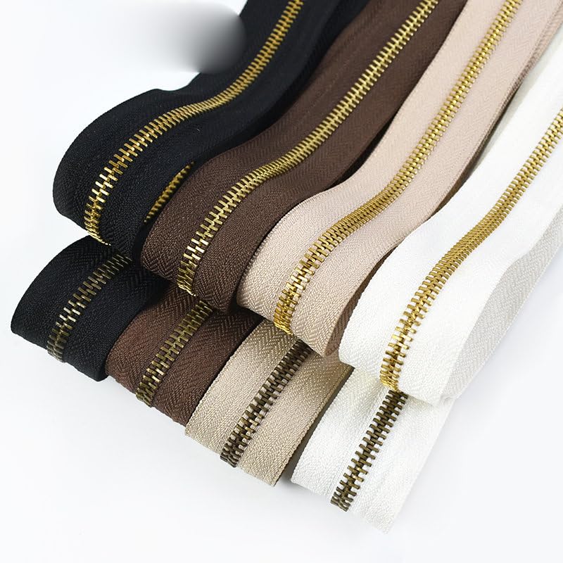Cremallera de Metal de 1/2/3/5 metros 5# para bolsas de costura decoración de ropa cremalleras deslizadores chaqueta cremalleras Kit de reparación accesorios de bricolaje-BeigeGold,No5,5Meters