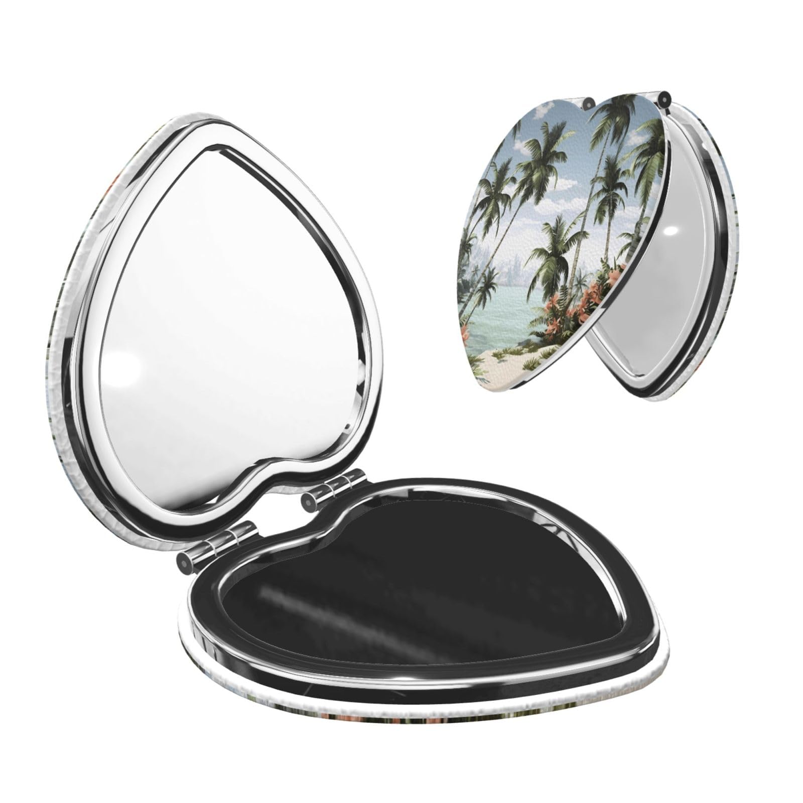 DWVTSLH Tropical Palm Trees Compact Mirror for Purse, Double-Sided 2X/1X Magnifying Mirror for Women Men, Travel Makeup Mirror for Handbag, Handheld Vanity Mirror for Gift