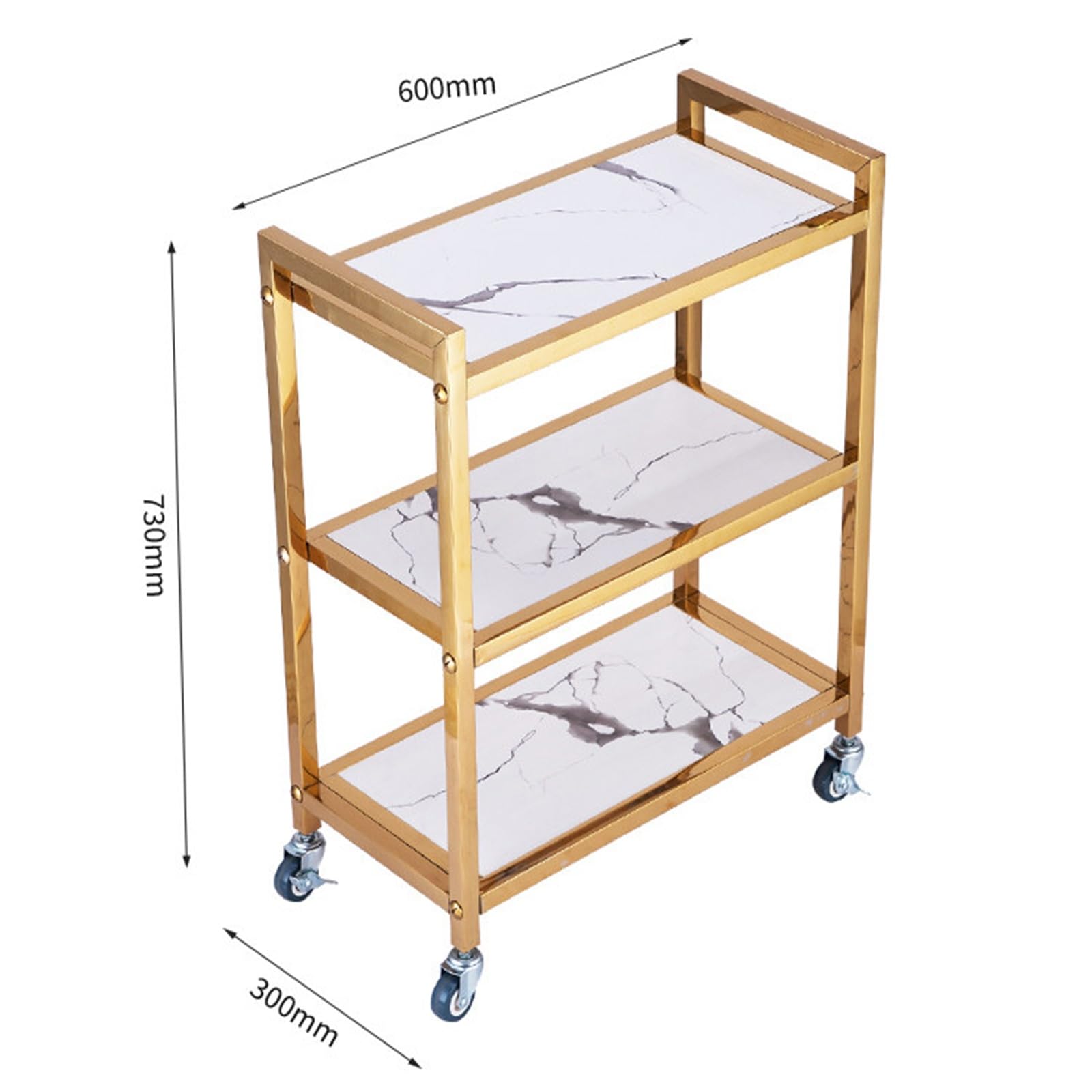 Carrello Multiuso su Ruote, Carrello da Cucina/Bar in Metallo con 3 Ripiani, Carrello Mobile per Servizio Alimentare con Maniglia e Ruote per casa, dispensa, Ristorante