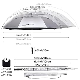 G4Free 54 Inch UV Protection Golf Umbrella Auto Open Vented Double Canopy Oversize Extra Large Windproof Sun Rain Umbrellas (Silver/Black)