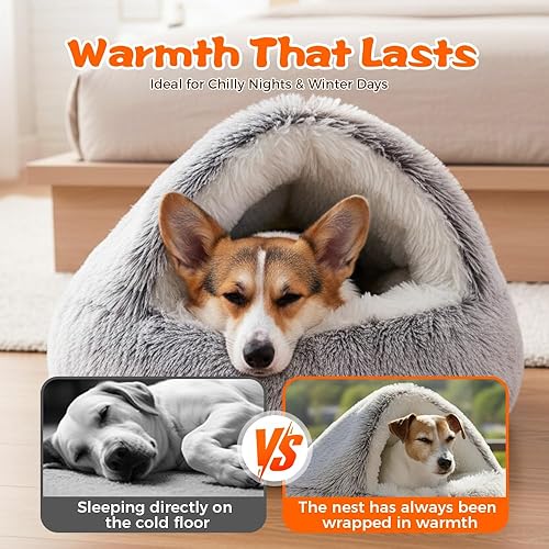 Miniatura 3 de Lapcatz - Cama nido autocalentable para gatos de interior, saco de dormir esponjoso con funda de felpa, acogedora cama lavable autocalentable para