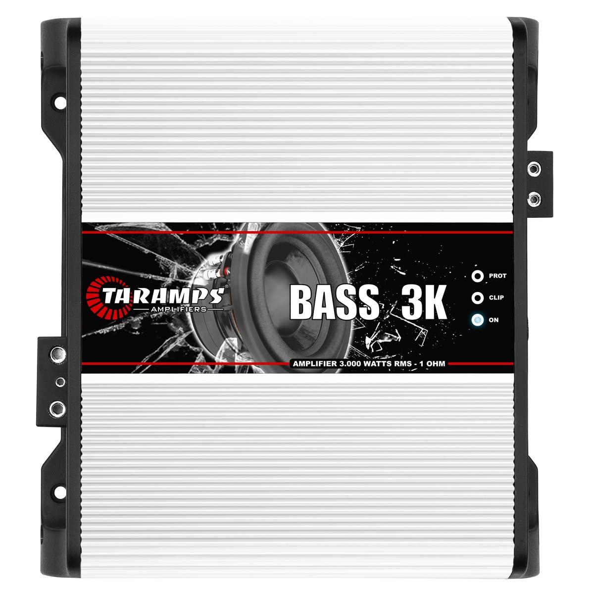 Taramps Bass 3k 1 Channel of 1 Ohm 3000 watts RMS Class D Amplifier Mono Subsonic Filter Low Pass Car Audio 14.4 VDC Highest Technology, Monoblock White Amplifier High Technology Max Power Amp
