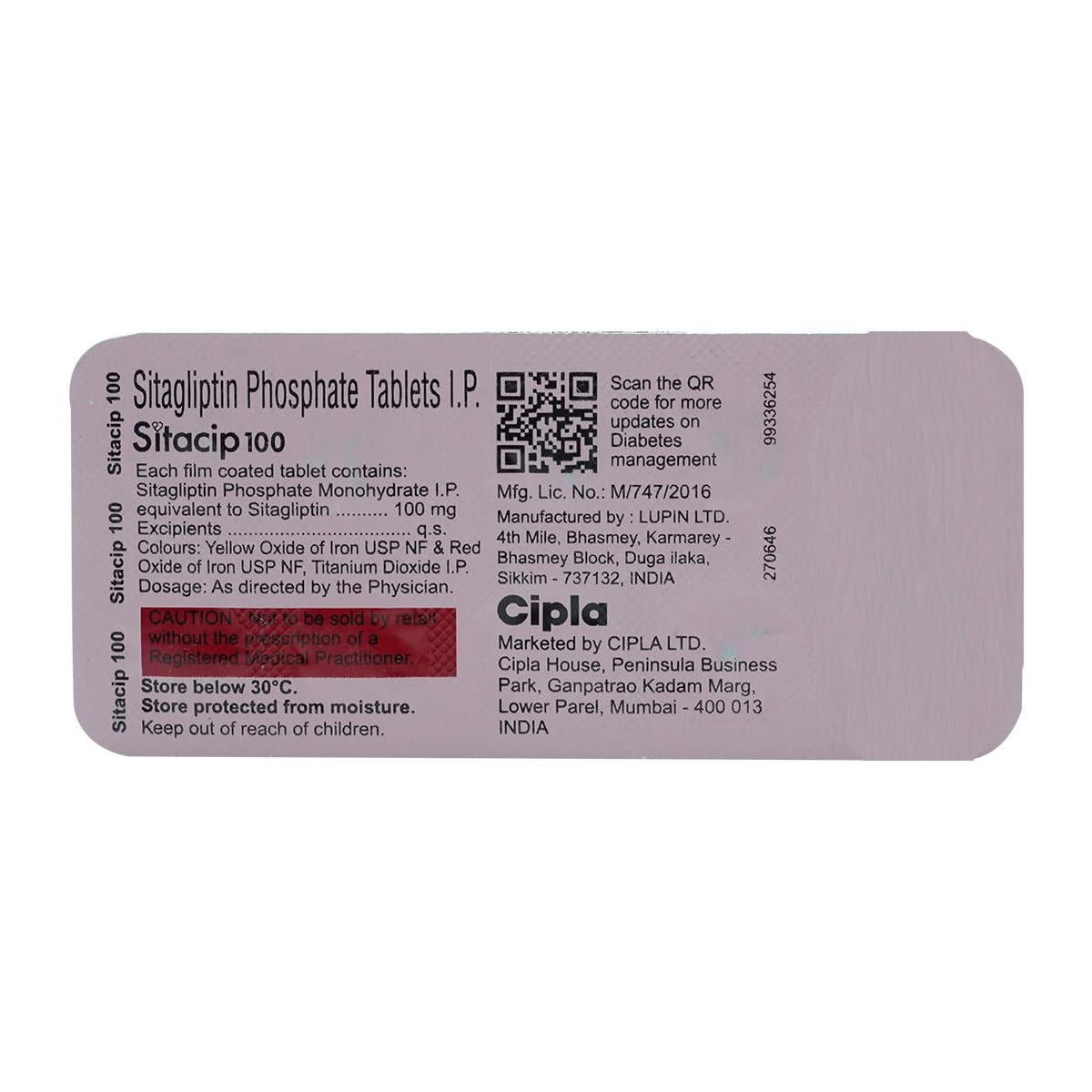 Sitacip 100 -Strip of 10 Tablets