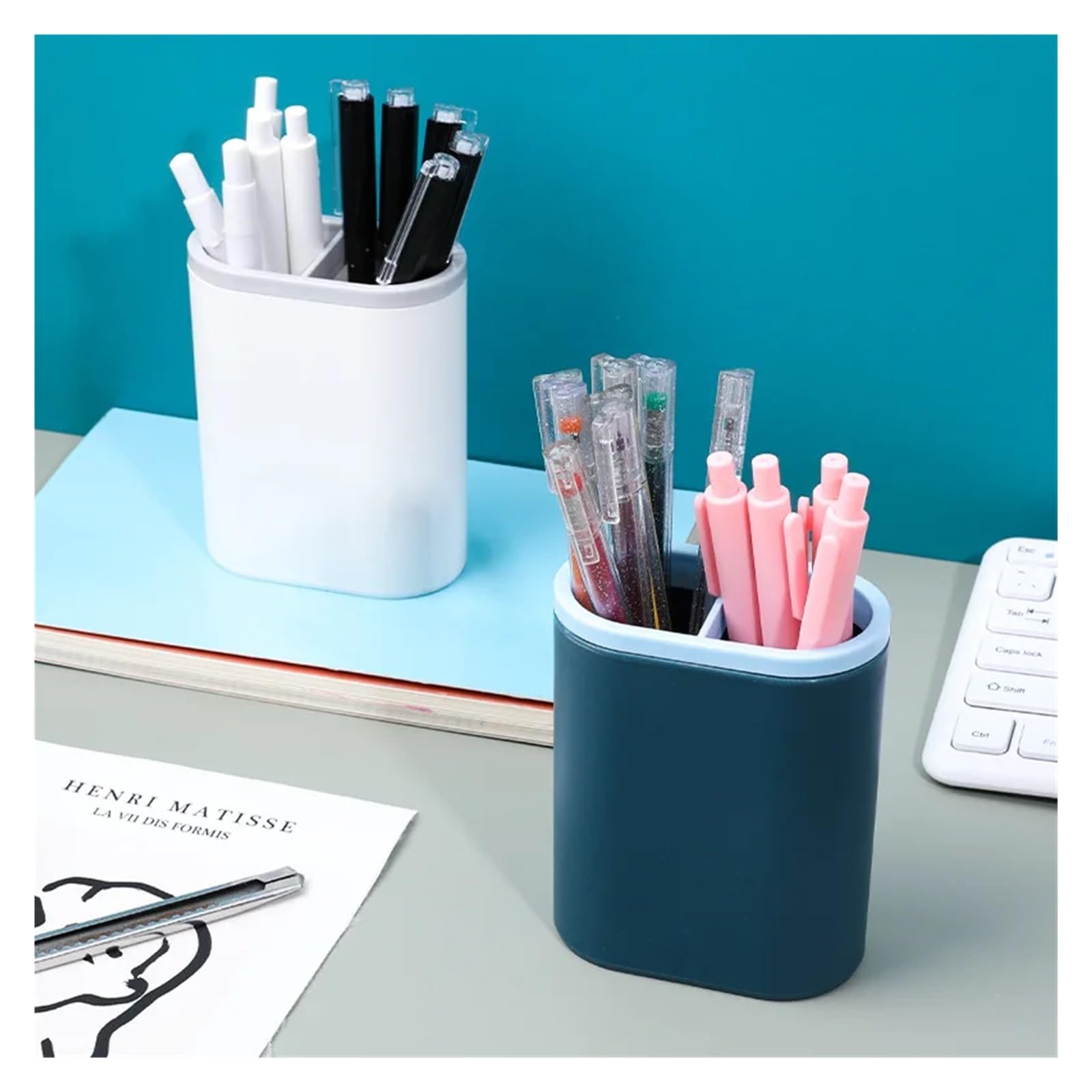 Schreibtisch Organizer Creative Multifunctional Pen Holder Makeup Desktop Office Organizer Cosmetic Storage Supplies(WHITE)