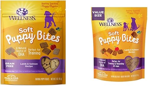 Wellness Soft Puppy Bites - Golosinas naturales sin granos, 3 onzas y 8 onzas