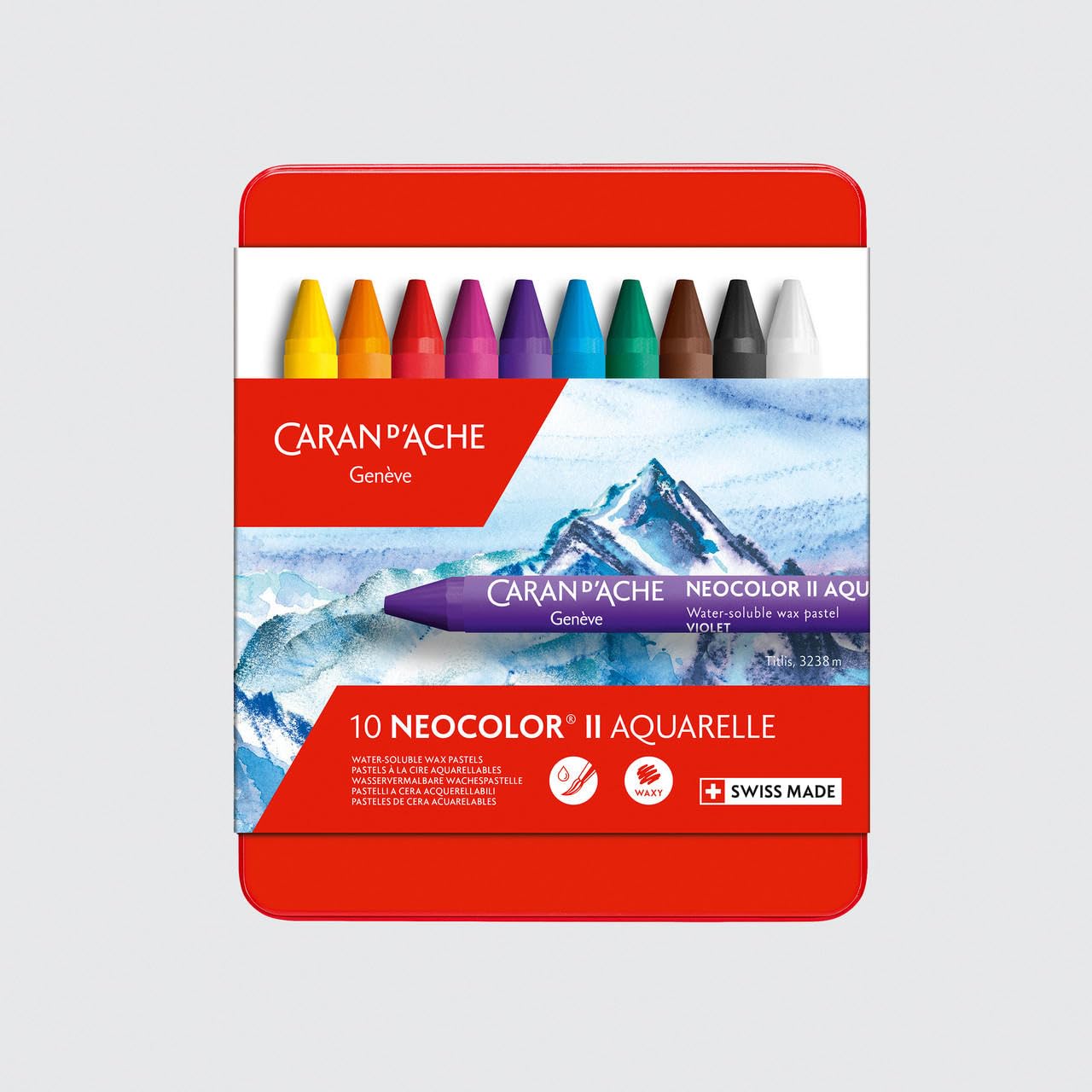 Caran d'Ache Neocolor II Water-Soluble Wax Pastels Tin (Pack of 10)