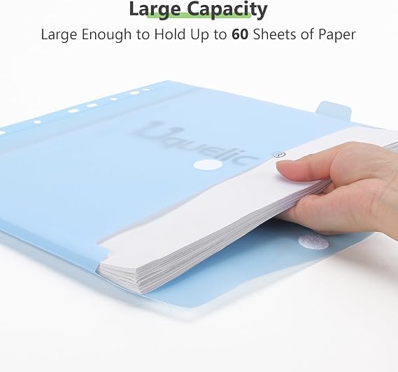 Uquelic 12 Pack A4 Plastic Wallets, Punched Pockets for Paperwork, Document Sleeves, A4 Organiser Folders, Plastic Popper Wallets for Home Office (Macaron Color)
